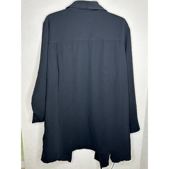 T Tahari Jacket Womens 2X Black Open Front Roll Tab Sleeve Side Laces Pockets - Picture 2 of 12